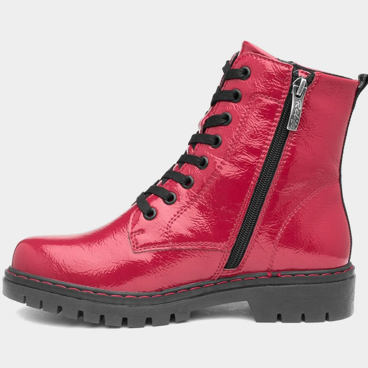 Bev Womens Red Shiny Lace Up Boot*Relife Best