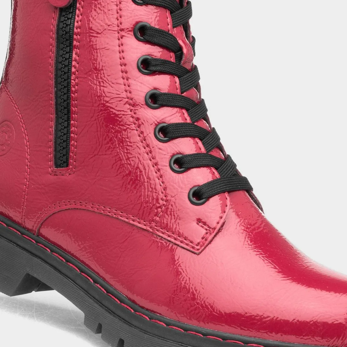 Bev Womens Red Shiny Lace Up Boot*Relife Best