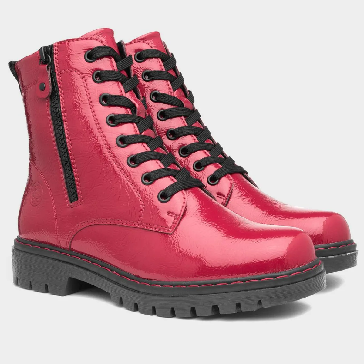 Bev Womens Red Shiny Lace Up Boot*Relife Best