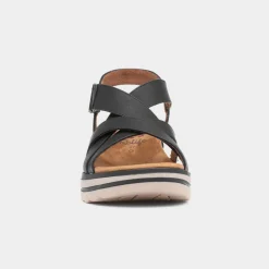 Stephanie Womens Black Wedge Strappy Sandal*Relife Outlet