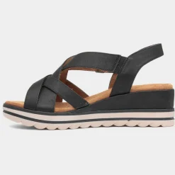 Stephanie Womens Black Wedge Strappy Sandal*Relife Outlet