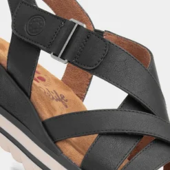 Stephanie Womens Black Wedge Strappy Sandal*Relife Outlet
