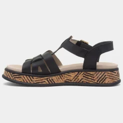 Antistress Womens Black Leather Sandal*Rieker Best