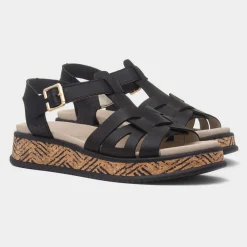 Antistress Womens Black Leather Sandal*Rieker Best