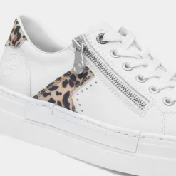 Womens White Leather Leopard Print Shoe*Rieker Outlet