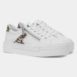 Womens White Leather Leopard Print Shoe*Rieker Outlet