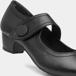 Womens Black Heeled Bar Shoe*Soft Line Hot