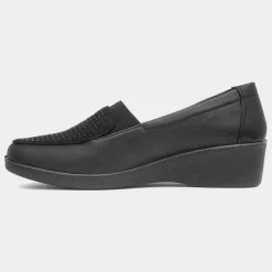 Dottie Womens Black Wedge Diamante Shoe*Softlites Sale