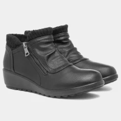 Jan Womens Black Wedge Ankle Boot*Softlites Discount