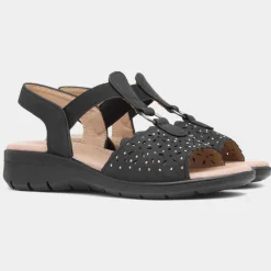 Serenity Womens Black Diamante Sandal*Softlites New