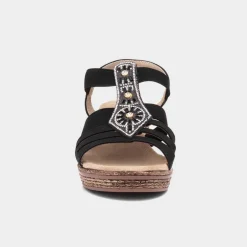 Sharon Womens Black Slip On Wedge Sandal*Softlites New