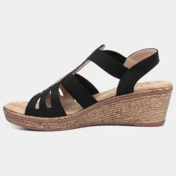 Sharon Womens Black Slip On Wedge Sandal*Softlites New