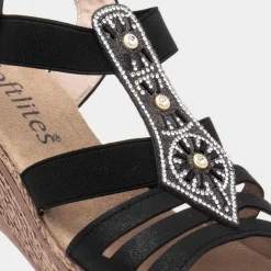 Sharon Womens Black Slip On Wedge Sandal*Softlites New