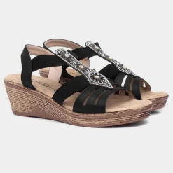 Sharon Womens Black Slip On Wedge Sandal*Softlites New