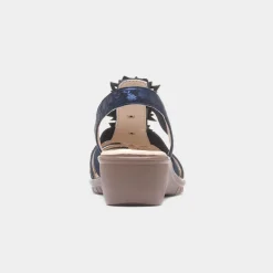 Sindy Womens Navy Wedge Flower Sandal*Softlites Fashion