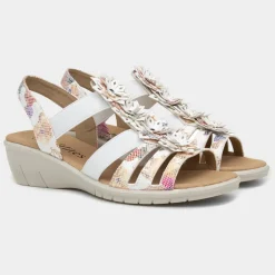 Womens White Floral Sandals*Softlites Online
