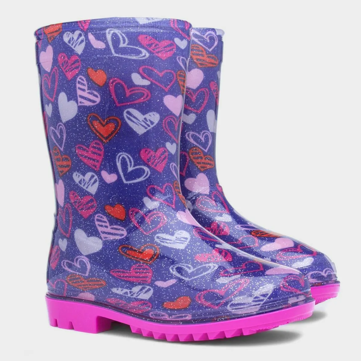 Sunny Girls Purple Love Hearts Welly*shoezone Online
