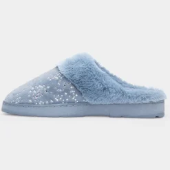 Flora Womens Blue Mule Slipper*The Slipper Company Online