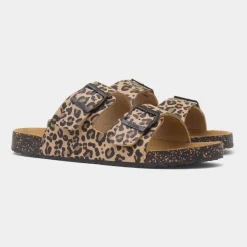 Womens Multi Double Buckle Leopard Sandal*Totes Sale
