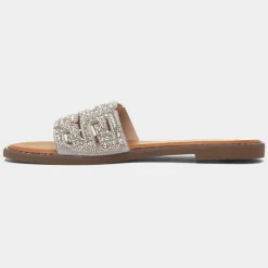Rowan Womens Silver Diamante Mule Sandal*Truffle Fashion