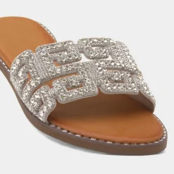Rowan Womens Silver Diamante Mule Sandal*Truffle Fashion
