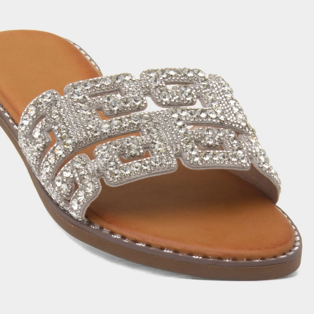 Rowan Womens Silver Diamante Mule Sandal*Truffle Fashion