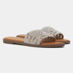 Rowan Womens Silver Diamante Mule Sandal*Truffle Fashion