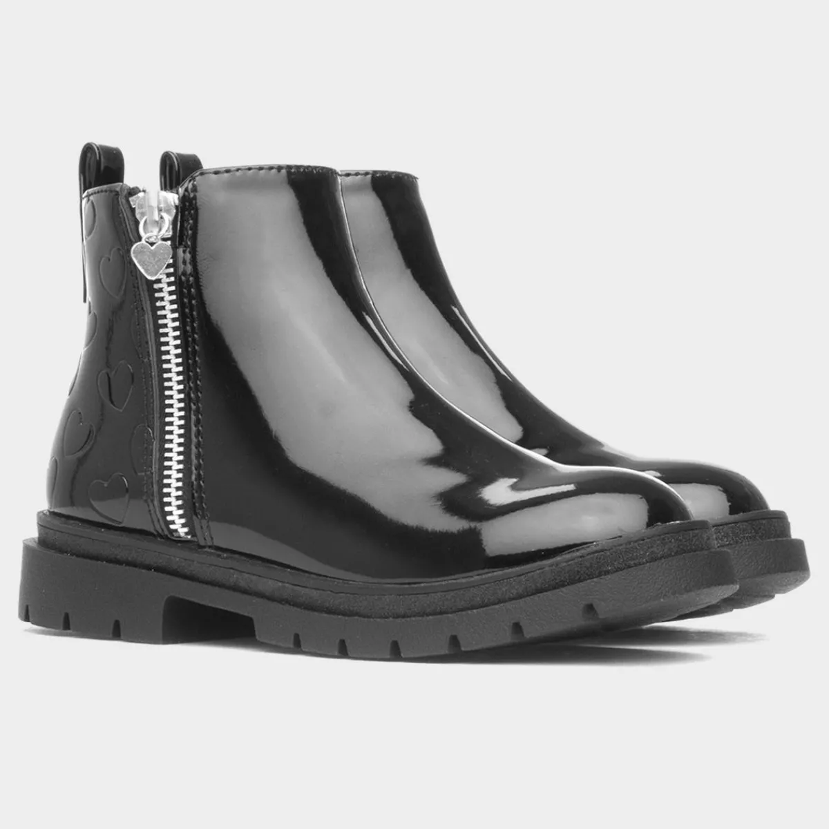 Carla Girls Black Patent Heart Boot*Walkright Outlet