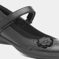 Cassidy Girls Black Flower School Shoe*Walkright Outlet