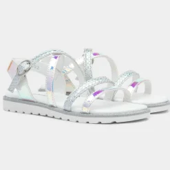 Girls Silver Iridescent Strappy Sandal*Walkright Hot