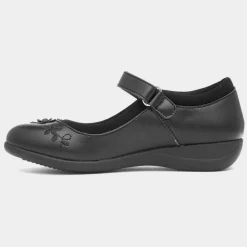 Ivette Girls Black Flower School Shoe*Walkright Online