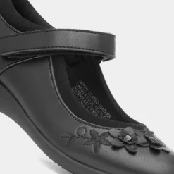 Ivette Girls Black Flower School Shoe*Walkright Online