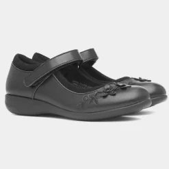 Ivette Girls Black Flower School Shoe*Walkright Online