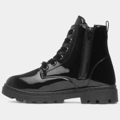 Kids Black Patent Lace Up Boot*Wednesday New