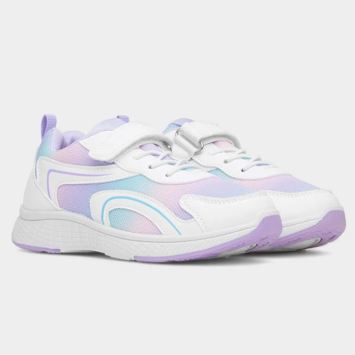 Flores Kids White & Lilac Easy Fasten Trainer*XL Fashion